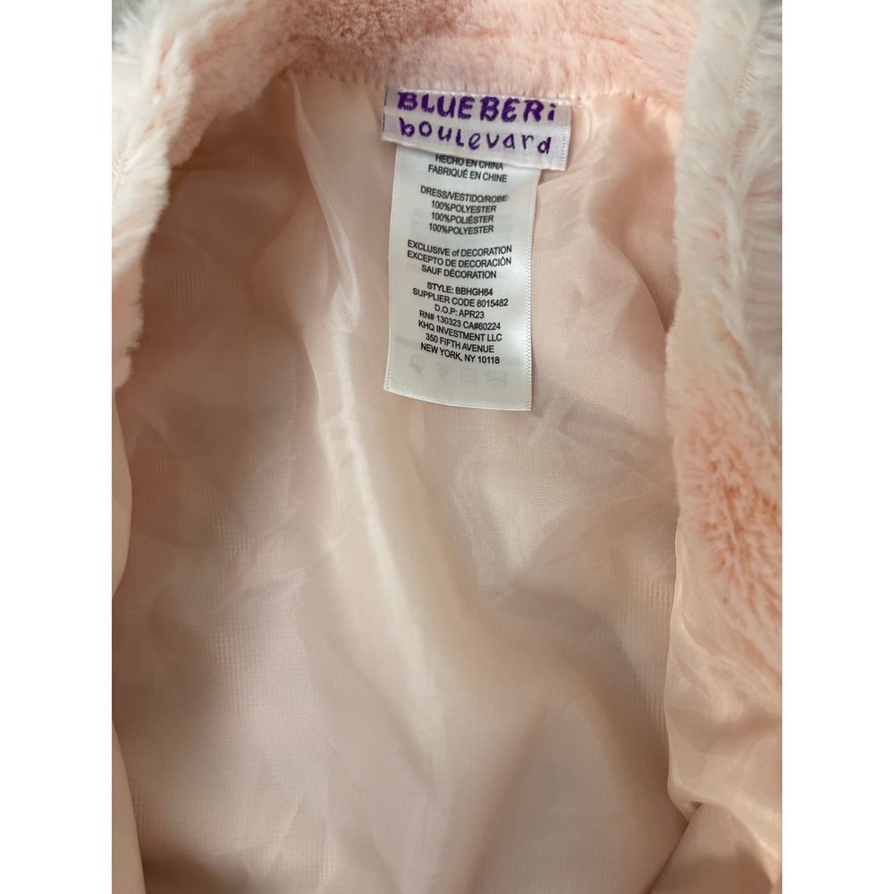 Blueberi Boulevard Girls Pink Faux Fur Rosette Button Front Dress Coat BBHGH64 - Picture 6 of 12